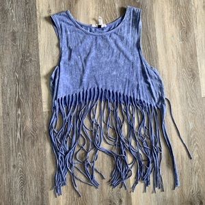 Blue tie dye fringe crop